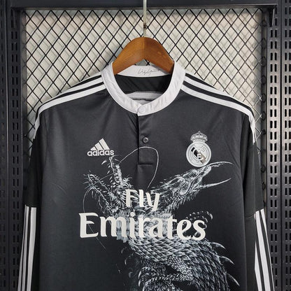 Camisa Retrô Real Madrid Manga Longa III Third 2014/15 Masculino Preto