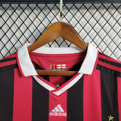 Camisa Retrô Milan I 2009/10 Manga Longa Vermelho e Preto