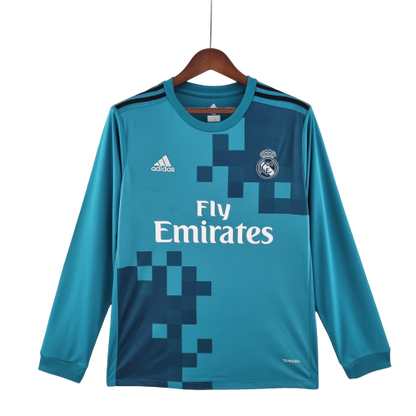 Camisa Retrô Real Madrid II Away 2017/18 Manga Longa Masculino Azul