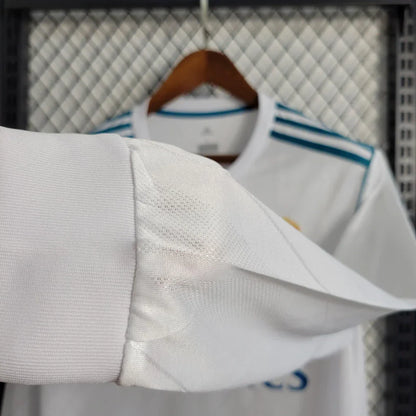 Camisa Retrô Real Madrid I Home 2017/18 Manga Longa Masculino Branco