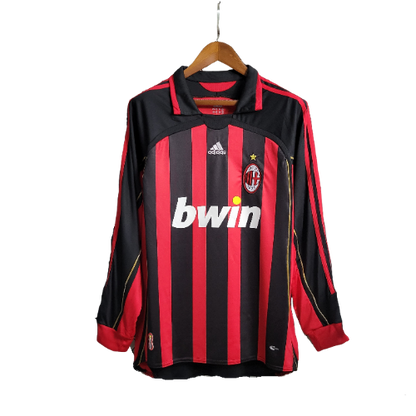 Camisa Retrô Milan I Home 2006/07 Masculino Manga Longa Vermelho e Preto