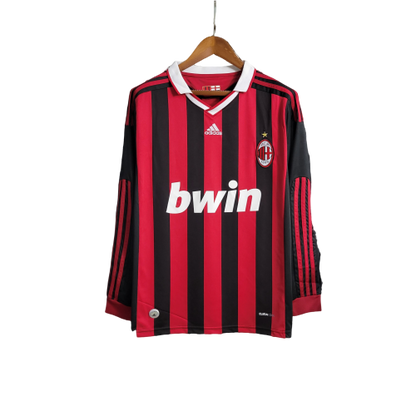 Camisa Retrô Milan I 2009/10 Manga Longa Vermelho e Preto