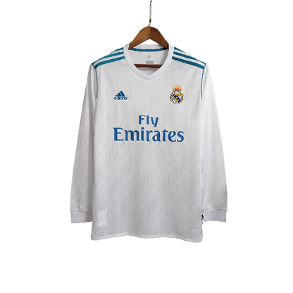 Camisa Retrô Real Madrid I Home 2017/18 Manga Longa Masculino Branco