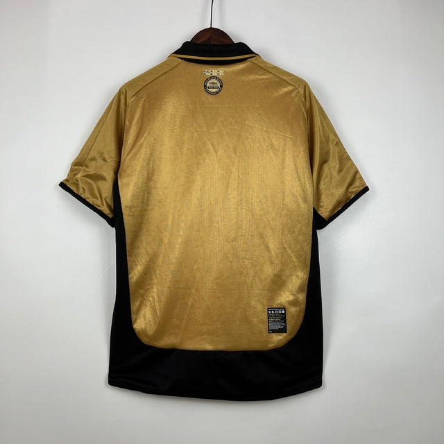 Camisa Dupla Face Retrô Manchester United 2001/02 100 Anos Masculina Branca e Preta ou Dourada