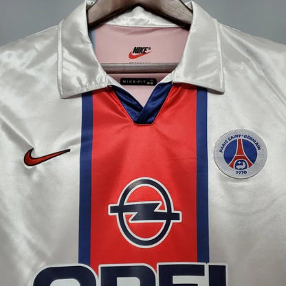 Camisa Paris Saint Germain PSG Retrô Away 98/99 - Retro Masculina - Branco, Azul e Vermelho