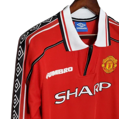 Camisa Manchester United Retrô Manga Longa 1998/99 Vermelha