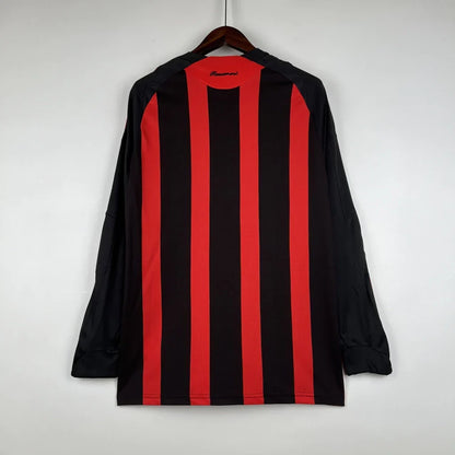 Camisa Retrô Milan I Home 2008/09 Manga Longa Vermelho e Preto