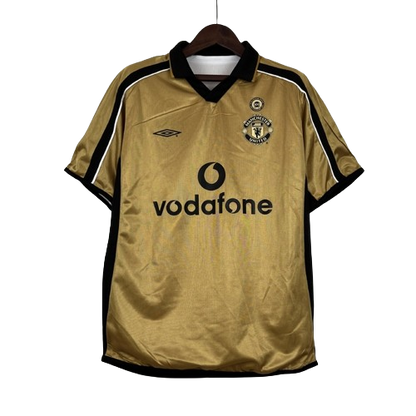Camisa Dupla Face Retrô Manchester United 2001/02 100 Anos Masculina Branca e Preta ou Dourada