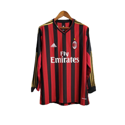Camisa Retrô Milan I 2013/14 Manga Longa Vermelho e Preto