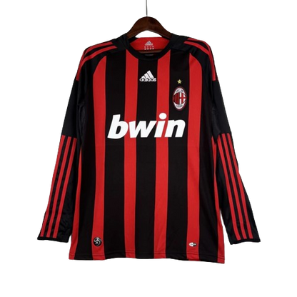 Camisa Retrô Milan I Home 2008/09 Manga Longa Vermelho e Preto